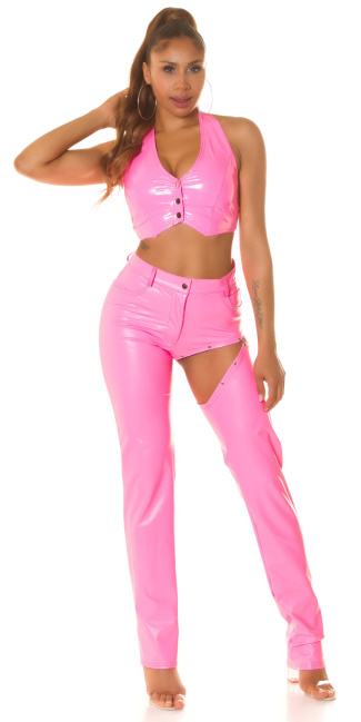 Soo Sexy! leatherlook pants with cut out Pink